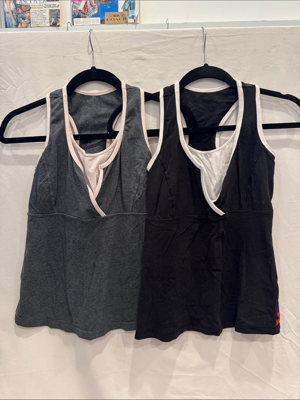 Bally Gray and Black Racerback Sports Tank Tops with Trim S Cotton-Lycra Blend